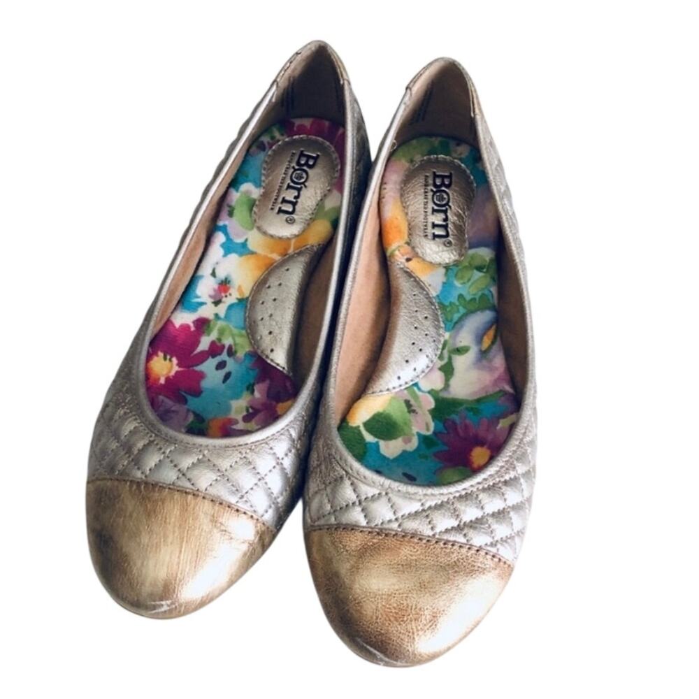 Born Women's 6.5 Quilted Metallic Leather Comfort Flat Slip On Ballet